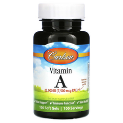 Витамин А, Vitamin A, Carlson Labs, 25 000 МЕ, 100 гелевых капсул (CAR-01131), фото