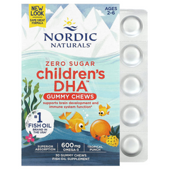 Nordic Naturals, Children's DHA, жевательные таблетки с ДГК, со вкусом тропических фруктов, 600 мг, 30 жевательных таблеток (NOR-01709), фото