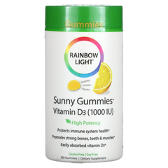 Rainbow Light, Витамин D3, с лимонным вкусом, 1000 МЕ, 100 жевательных таблеток (RLT-12064), фото