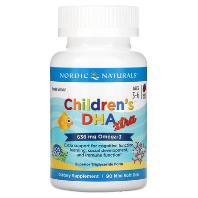 Nordic Naturals, Children's DHA Xtra, для детей от 3 до 6 лет, ягодный вкус, 636 мг, 90 мини-таблеток (NOR-02721), фото