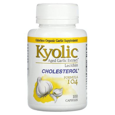 Kyolic, Aged Garlic Extract, экстракт чеснока с лецитином, состав 104 для снижения уровня холестерина, 100 капсул (WAK-10441), фото