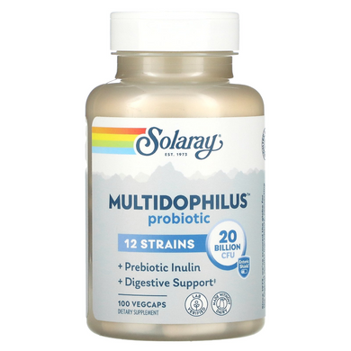 Solaray, Multidophilus, 12 штаммов пробиотических бактерий, 20 млрд КОЕ, 100 капсул с кишечнорастворимой оболочкой (SOR-49300), фото
