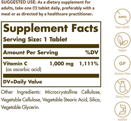 Solgar, витамин C, 1000 мг, 90 таблеток (SOL-03275), фото