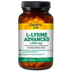 Country Life, L-лізин, Адванс, 1500 мг, 180 капсул (CLF-01315), фото