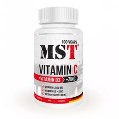 MST Nutrition, Вітамін С + Вітамін Д3 + Цинк, 100 рослинних капсул (MST-00300), фото