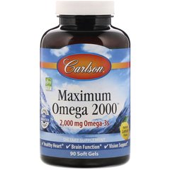 Carlson Labs, Максимум Омега 2000, натуральний смак лимона, 2,000 мг, 90 м'яких гелевих капсул (CAR-17210), фото