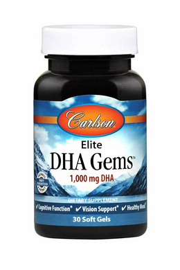 Докозагексаеновая кислота (ДГК), Elite DHA Gems, Carlson Labs, 1000 мг, 30 гелевых капсул (CAR-16900), фото