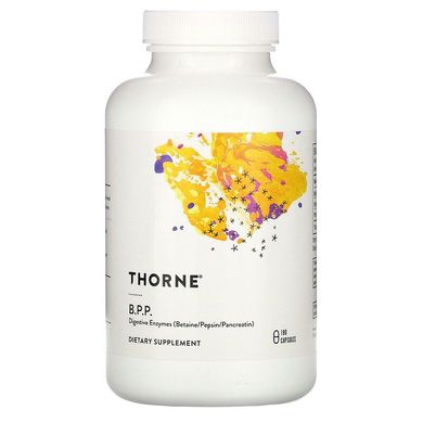 Thorne Research, B.P.P., (бетаїн/пепсин/панкреатин), травні ферменти, 180 капсул (THR-41002), фото