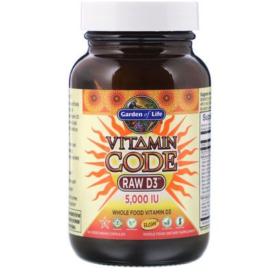 Garden of Life, Vitamin Code, Raw D3, 5000 МО, 60 вегетаріанських капсул (GOL-11586), фото