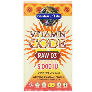 Garden of Life, Vitamin Code, Raw D3, 5000 МЕ, 60 вегетарианских капсул (GOL-11586), фото