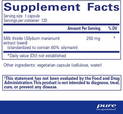 Pure Encapsulations, Силімарін, 250 мг, 120 капсул (PE-00243), фото