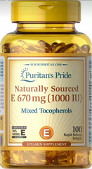 Витамин Е, Vitamin E, Puritan's Pride, 1000 МЕ, натуральный, 100 гелевих капсул (PTP-10550), фото