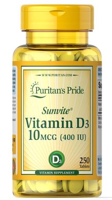 Витамин Д3, Vitamin D3, Puritan's Pride, 400 МЕ, 250 таблеток (PTP-11143), фото