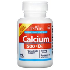 21st Century, кальций 500 и витамин D3, 5 мкг (200 МЕ), 90 таблеток (CEN-27516), фото