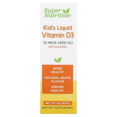 Super Nutrition, рідкий вітамін D3 для дітей, без спирту, зі смаком винограду, 10 мкг (400 МО), 30 мл (SPN-02197), фото