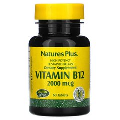 Nature's Plus, Витамин B-12 (метилкобаламин), 2000 мкг, 60 таблеток (NAP-01730), фото