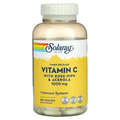 Solaray, вітамін C з повільним вивільненням, з шипшиною та ацеролою, 1000 мг, 250 рослинних капсул (SOR-04451), фото