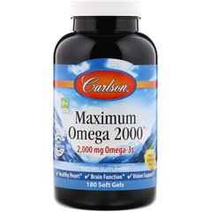 Carlson Labs, Максимум Омега 2000, натуральный вкус лимона, 2,000 мг, 180 мягких гелевых капсул (CAR-17220), фото