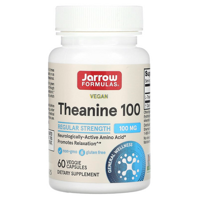 Jarrow Formulas, теанин 100, 100 мг, 60 вегетарианских капсул (JRW-15050), фото