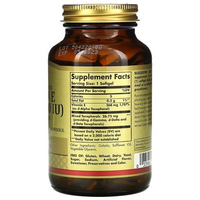 Solgar, Вітамін Е природного походження, 268 мг (400 МО), 100 м'яких желатинових капсул (SOL-03541), фото