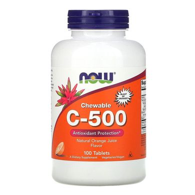Now Foods, жевательный витамин C-500, со вкусом апельсинового сока, 100 таблеток (NOW-00630), фото