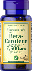 Бета-каротин, Beta-Carotene, Puritan's Pride, 7500 мкг (25000 МЕ), 250 гелевых капсул (PTP-11223), фото