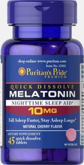 Мелатонин быстрого растворения, Melatonin, Puritan's Pride, вишня, 10 мг, 45 быстрорастворимых таблеток (PTP-52802), фото