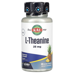 L-теанин, со вкусом ананаса, L-Theanine, KAL, 25 мг, 120 микро таблеток (CAL-40757), фото