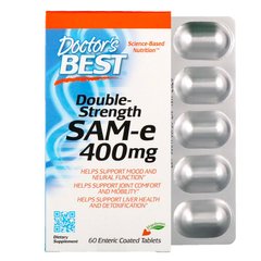 Doctor's Best, SAM-e, двойная сила, 400 мг, 60 таблеток, покрытых кишечнорастворимой оболочкой (DRB-00252), фото