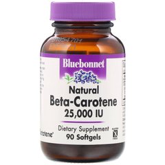Натуральный бета-каротин, Bluebonnet Nutrition, Beta Carotene 25,000МЕ, 90 гелевых капсул (BLB-00316), фото