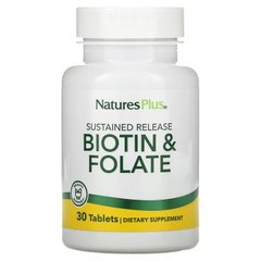 Nature's Plus, биотин и фолат длительного высвобождения, 30 таблеток (NAP-01792), фото
