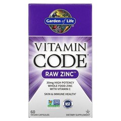 Garden of Life, Vitamin Code, RAW Zinc, 60 веганских капсул (GOL-11652), фото