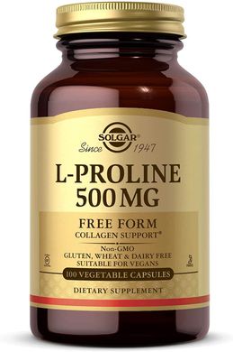 Solgar, L-пролін, 500 мг, 100 рослинних капсул (SOL-02276), фото