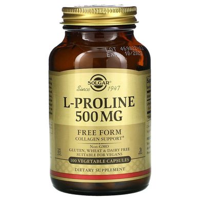 Solgar, L-пролін, 500 мг, 100 рослинних капсул (SOL-02276), фото