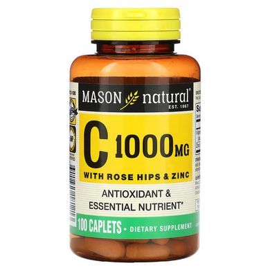 Mason Natural, Вітамін C 1000 мг, з шипшиною та цинком, 100 каплет (MAV-18121), фото