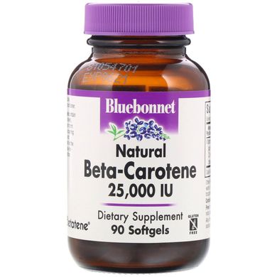 Натуральний бета-каротин, Bluebonnet Nutrition, Beta Carotene 25,000МЕ, 90 гелевих капсул (BLB-00316), фото