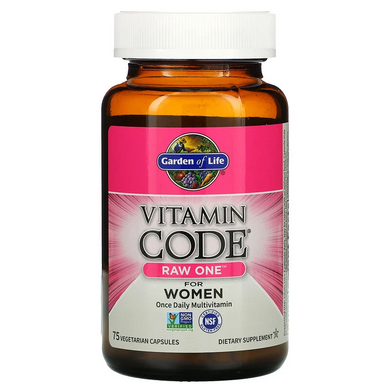 Garden of Life, Vitamin Code, RAW One, мультивітамінна добавка для жінок (для прийому 1 раз на день), 75 вегетаріанських капсул (GOL-11403), фото