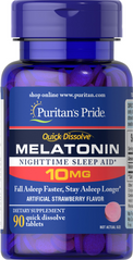 Мелатонін швидкого розчинення, Melatonin, Puritan's Pride, полуниця, 10 мг, 90 швидкорозчинних таблеток (PTP-55496), фото