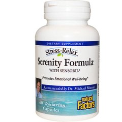 Вітаміни від стресу, Stress-Relax Serenity Formula, Natural Factors, Ашваганда, 60 капсул (NFS-02834), фото