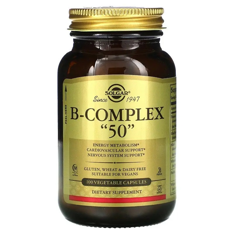Solgar, Комплекс витаминов В "50", 100 растительных капсул