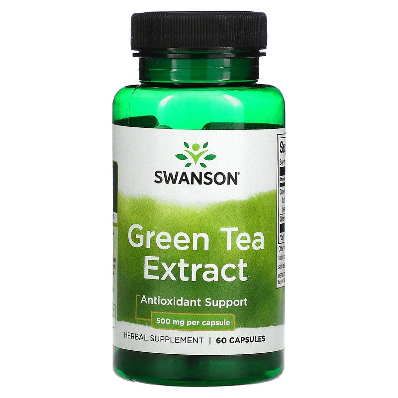 Зеленый чай, экстракт, Green Tea Extract, Swanson, 500 мг, 60 капсул