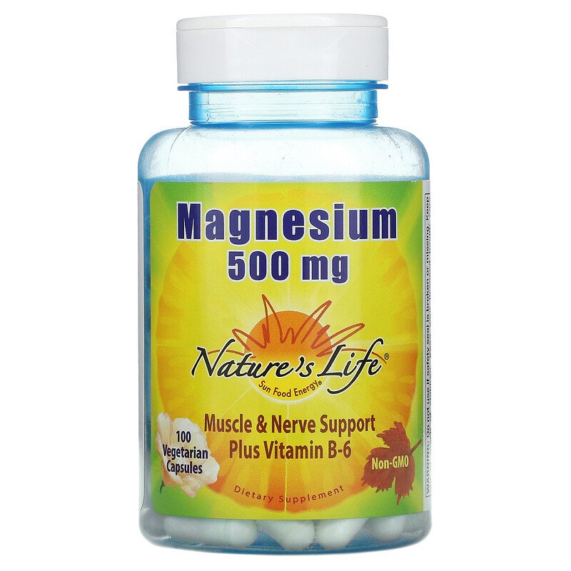 Nature's Life, магний + B6, 500 мг, 100 вегетарианских капсул