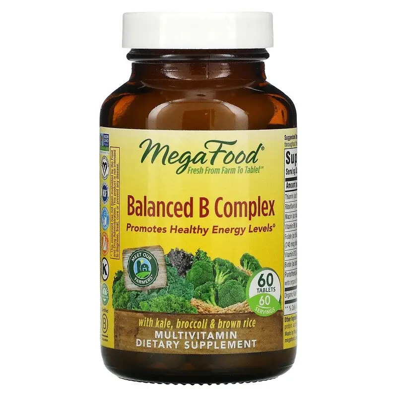 MegaFood, сбалансированный комплекс витаминов группы В, 60 таблеток