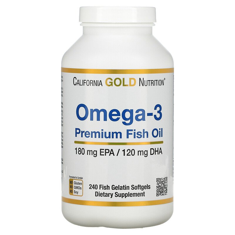 California Gold Nutrition, Омега-3, Рыбий жир премиум-класса, 240 желатиновых мягких таблеток