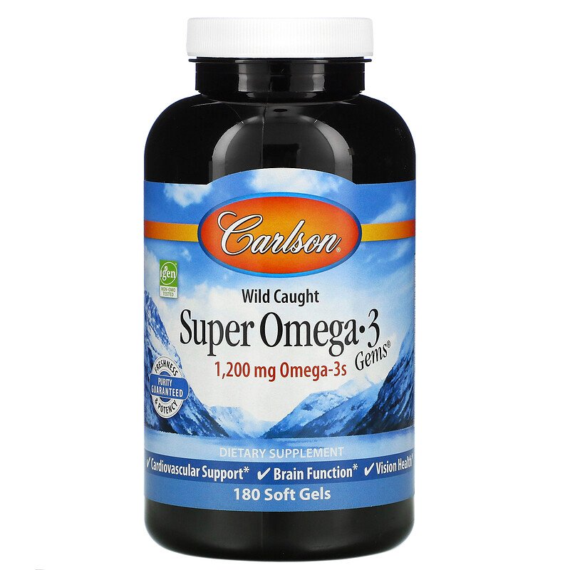 Carlson Labs, Wild Caught Super Omega-3 Gems, высокоэффективная омега-3 из морской рыбы, 600 мг, 180 капсул