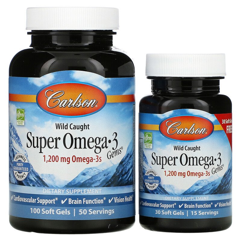 Carlson Labs, Wild Caught Super Omega-3 Gems, высокоэффективная омега-3 из морской рыбы, 600 мг, 100+30 капсул