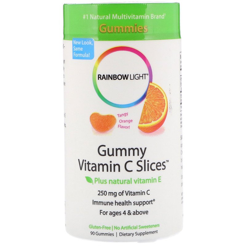 Rainbow Light, Gummy Vitamin C Slices, со вкусом мандарина и апельсина, 90 жевательных таблеток