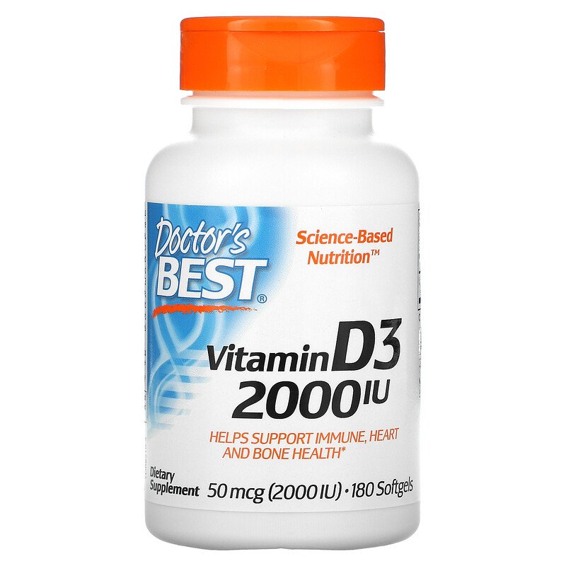 Витамин Д3, Vitamin D3, Doctor's Best, 2000 МЕ, 180 капсул