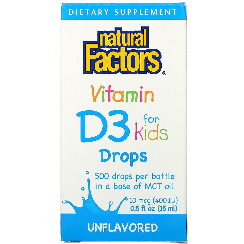Витамин D3 для детей, Vitamin D3 Drops, Natural Factors, 400 МЕ, 15 мл