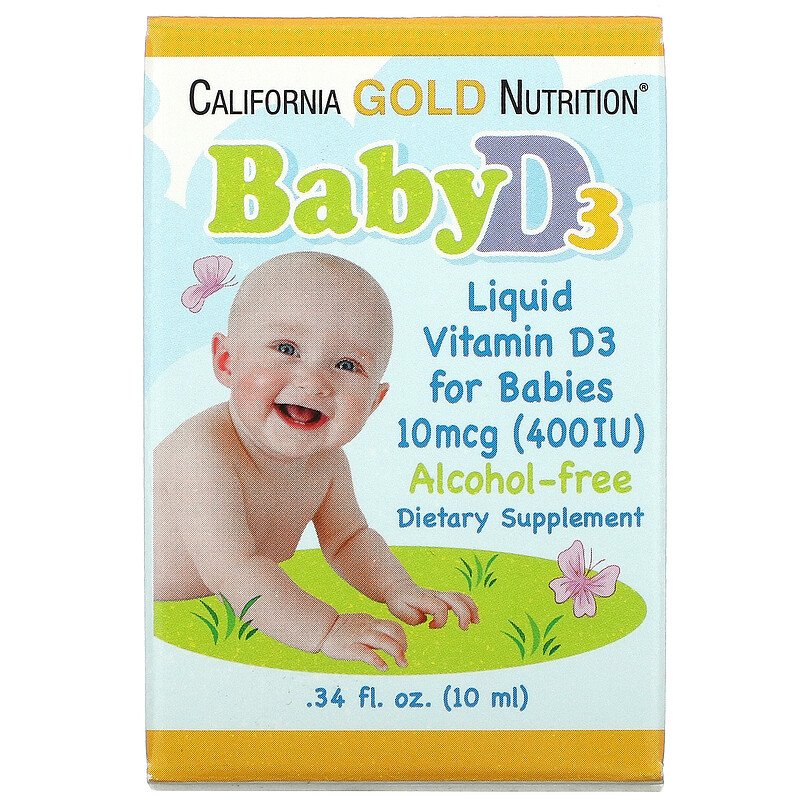 California Gold Nutrition, витамин Д3 для детей, в каплях, 400 МЕ (10 мкг), 10 мл